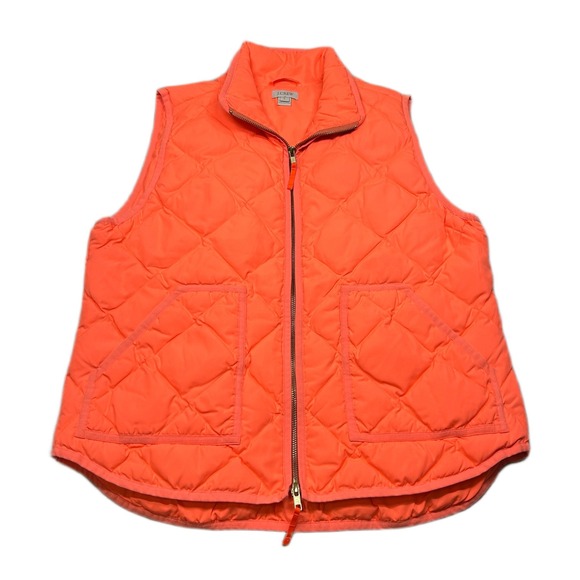 J. Crew Down Quilted Vest Womens Large Orange Full Zip Puffer - Picture 1 of 9